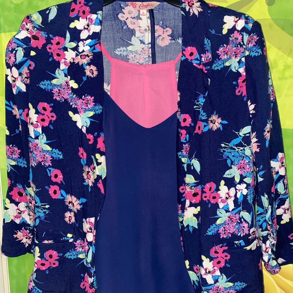 Candies Floral Blazer Large Reversible Tank Pink Navy Blue Medium Juniors Kohls